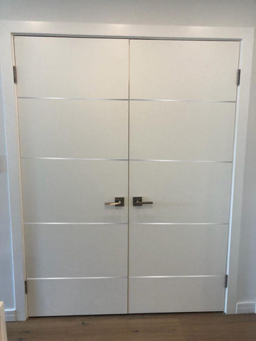 Planum Solid French Double Doors | Planum 0020 White Silk | Wood Solid Panel Frame Trims | Closet Bedroom Sturdy Doors