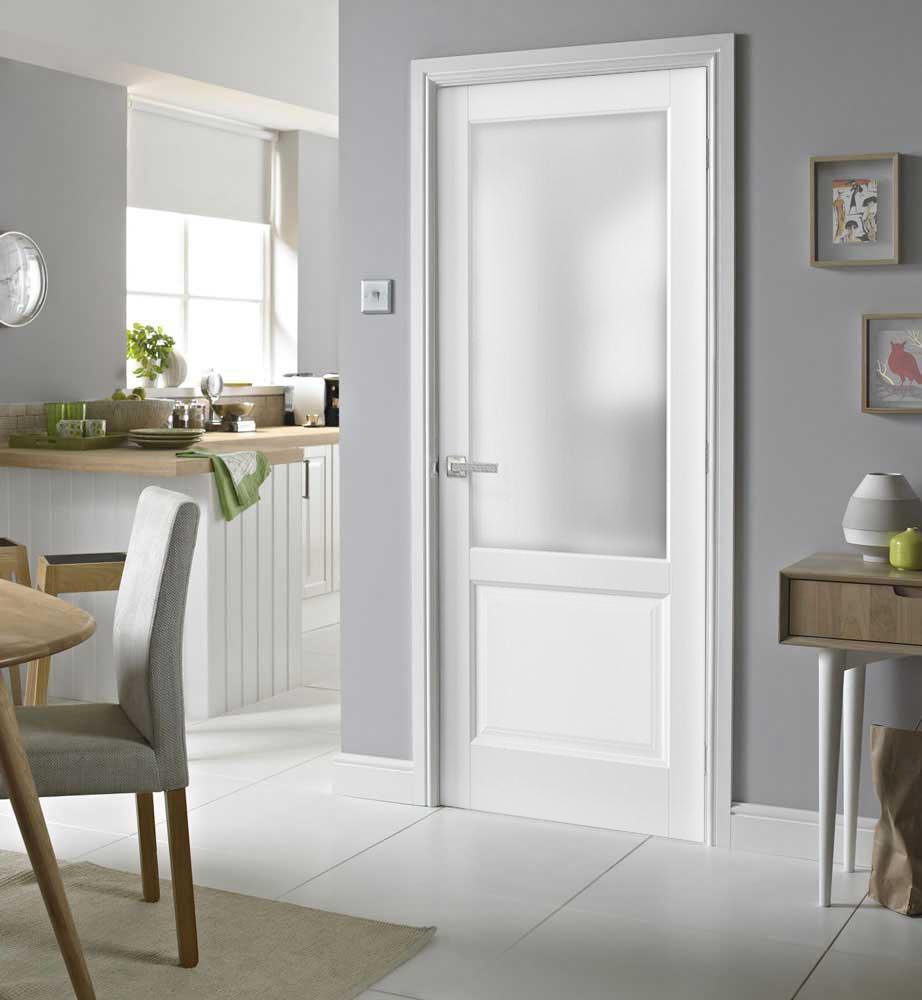 Pantry Kitchen Lite Door with Hardware | Lucia 22 White Silk with Frosted Opaque Glass | Single Panel Frame Trims | Bathroom Bedroom Sturdy Doors