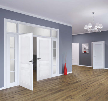 Interior Solid French Double Doors | Veregio 7411 White Silk | Wood Solid Panel Frame Trims | Closet Bedroom Sturdy Doors