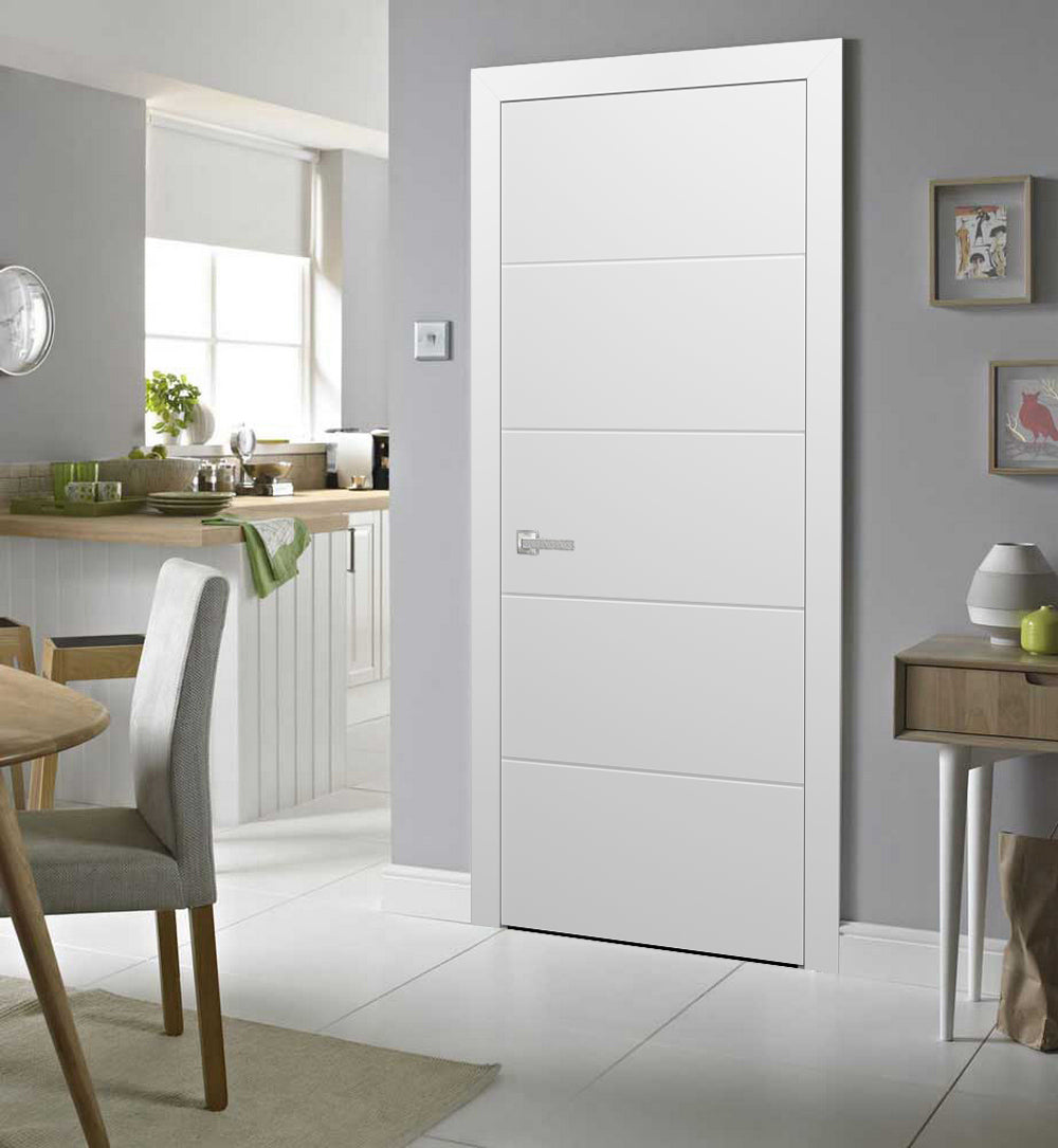 Modern Wood Interior Door with Hardware | Planum 0770 Painted White Matte | Single Panel Frame Trims | Bathroom Bedroom Sturdy Doors