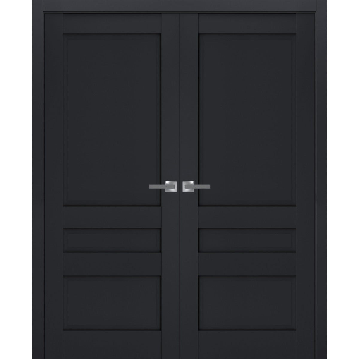 Interior Solid French Double Doors | Veregio 7411 Antracite | Wood Solid Panel Frame Trims | Closet Bedroom Sturdy Doors