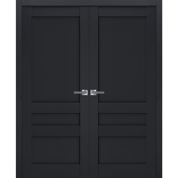 Interior Solid French Double Doors | Veregio 7411 Antracite | Wood Solid Panel Frame Trims | Closet Bedroom Sturdy Doors