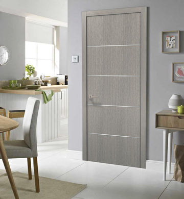 Modern Wood Interior Door with Hardware | Planum 0020 Grey Oak | Single Panel Frame Trims | Bathroom Bedroom Sturdy Doors