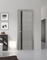 Solid Interior French | Planum 0040 Grey Ash | Single Regular Panel Frame Trims Handle | Bathroom Bedroom Sturdy Doors