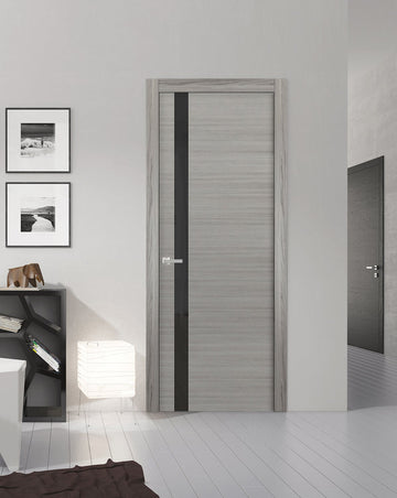 Solid Interior French | Planum 0040 Grey Ash | Single Regular Panel Frame Trims Handle | Bathroom Bedroom Sturdy Doors