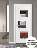 Solid French Door Opaque Glass / Sete 6999 White Silk with Mirror / Single Regular Panel Frame Handle / Bathroom Bedroom Modern Doors