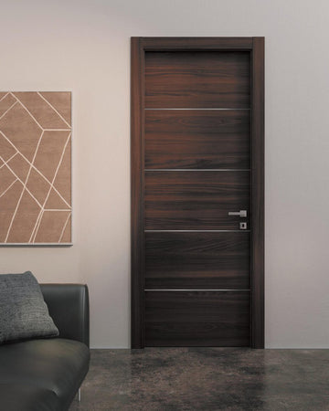 Modern Wood Interior Door with Hardware | Planum 0020 Chocolate Ash | Single Panel Frame Trims | Bathroom Bedroom Sturdy Doors