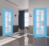 Interior Solid French Door | Veregio 7412 Aquamarine with Frosted Glass | Single Regular Panel Frame Trims Handle | Bathroom Bedroom Sturdy Doors