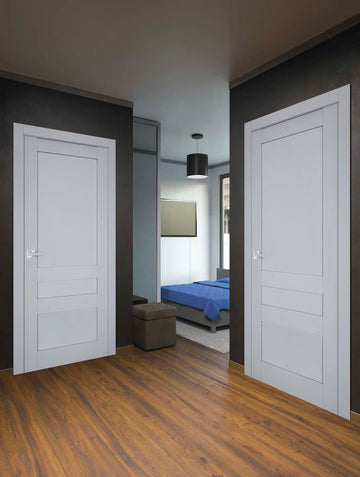 Interior Solid French Door | Veregio 7411 Matte Grey | Single Regular Panel Frame Trims Handle | Bathroom Bedroom Sturdy Doors