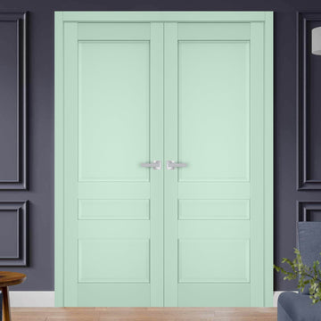 Interior Solid French Double Doors | Veregio 7411 Oliva | Wood Solid Panel Frame Trims | Closet Bedroom Sturdy Doors