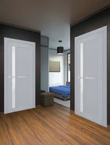 Interior Solid French Door | Veregio 7288 Matte Grey with Frosted Glass | Single Regular Panel Frame Trims Handle | Bathroom Bedroom Sturdy Doors