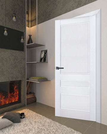 Interior Solid French Door | Veregio 7411 White Silk | Single Regular Panel Frame Trims Handle | Bathroom Bedroom Sturdy Doors