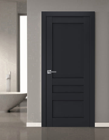 Interior Solid French Door | Veregio 7411 Antracite | Single Regular Panel Frame Trims Handle | Bathroom Bedroom Sturdy Doors