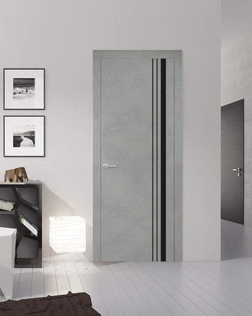 Modern Wood Interior Door with Hardware | Planum 0011 Concrete | Single Panel Frame Trims | Bathroom Bedroom Sturdy Doors