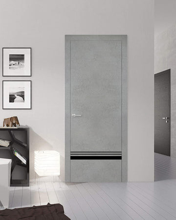 Modern Wood Interior Door with Hardware | Planum 0012 Concrete | Single Panel Frame Trims | Bathroom Bedroom Sturdy Doors