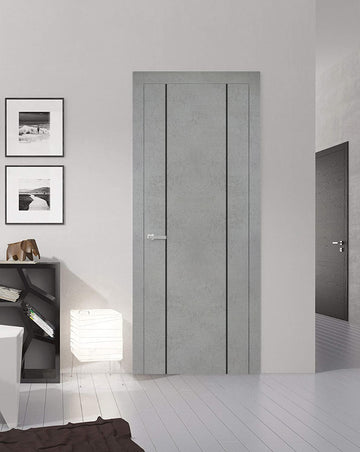 Modern Wood Interior Door with Hardware | Planum 0017 Concrete | Single Panel Frame Trims | Bathroom Bedroom Sturdy Doors