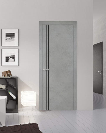 Modern Wood Interior Door with Hardware | Planum 0016 Concrete | Single Panel Frame Trims | Bathroom Bedroom Sturdy Doors