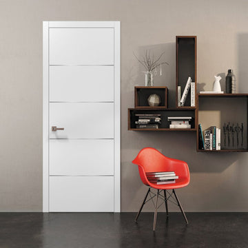 Modern Wood Interior Door with Hardware | Planum 0020 White Silk | Single Panel Frame Trims | Bathroom Bedroom Sturdy Doors