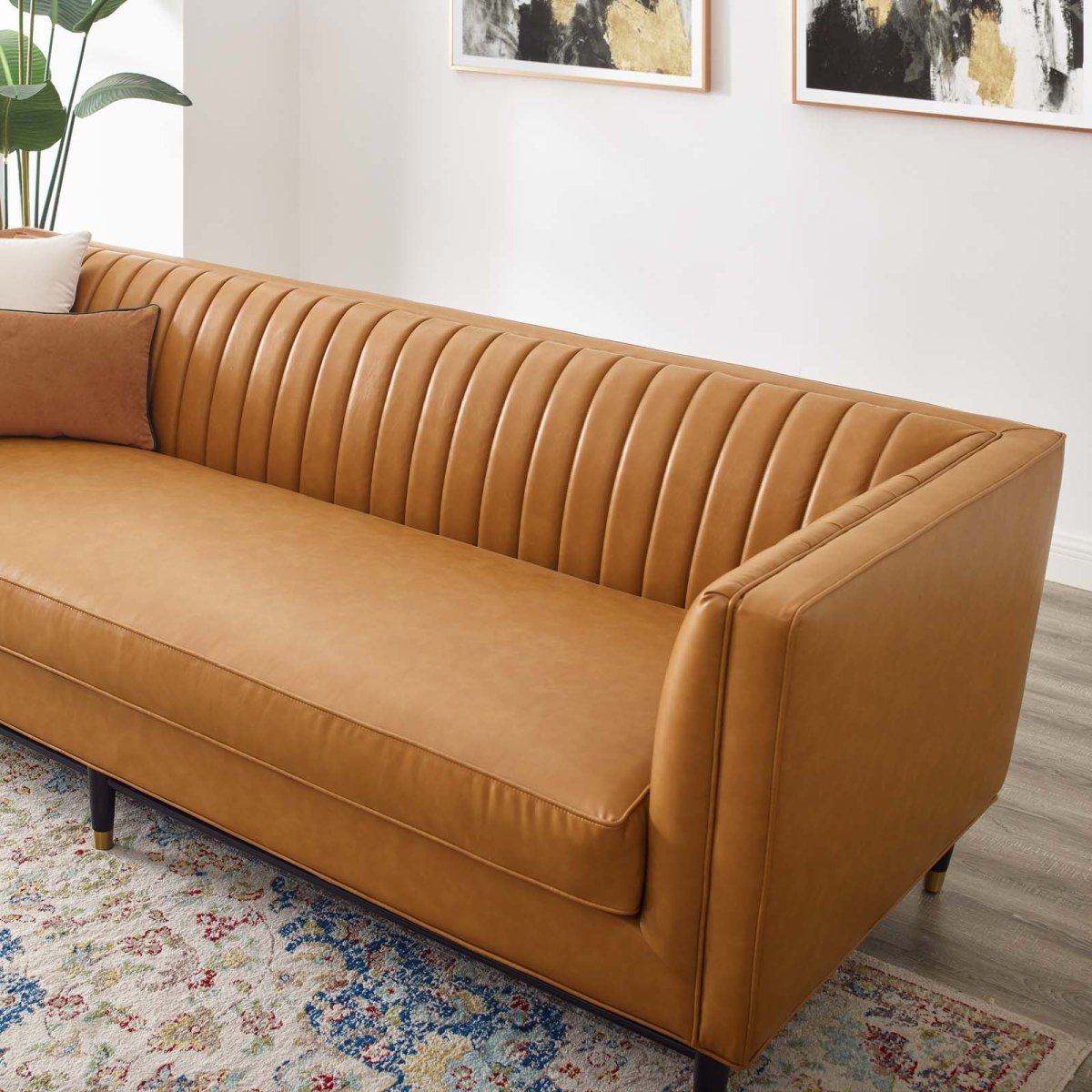 Devote Channel Tufted Vegan Leather Sofa - BUILDMYPLACE