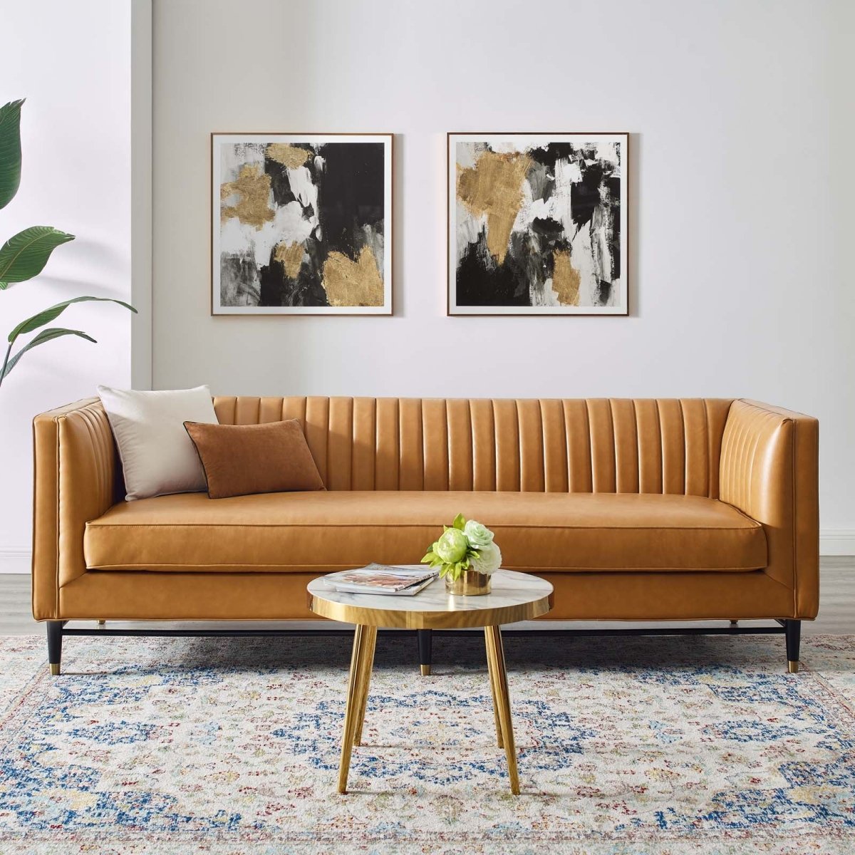 Devote Channel Tufted Vegan Leather Sofa - BUILDMYPLACE