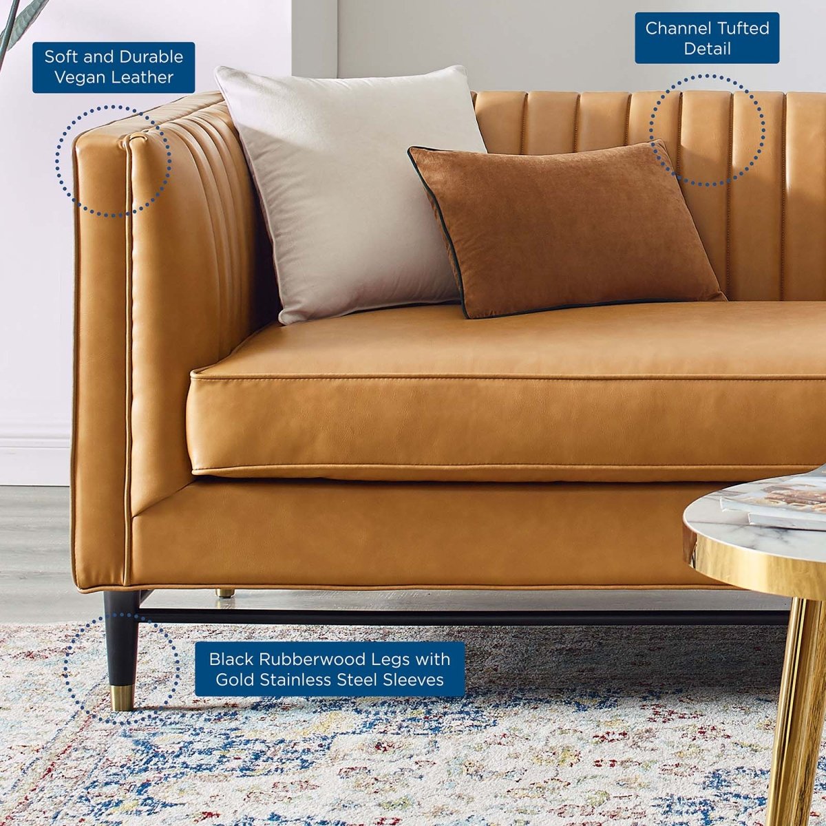 Devote Channel Tufted Vegan Leather Sofa - BUILDMYPLACE