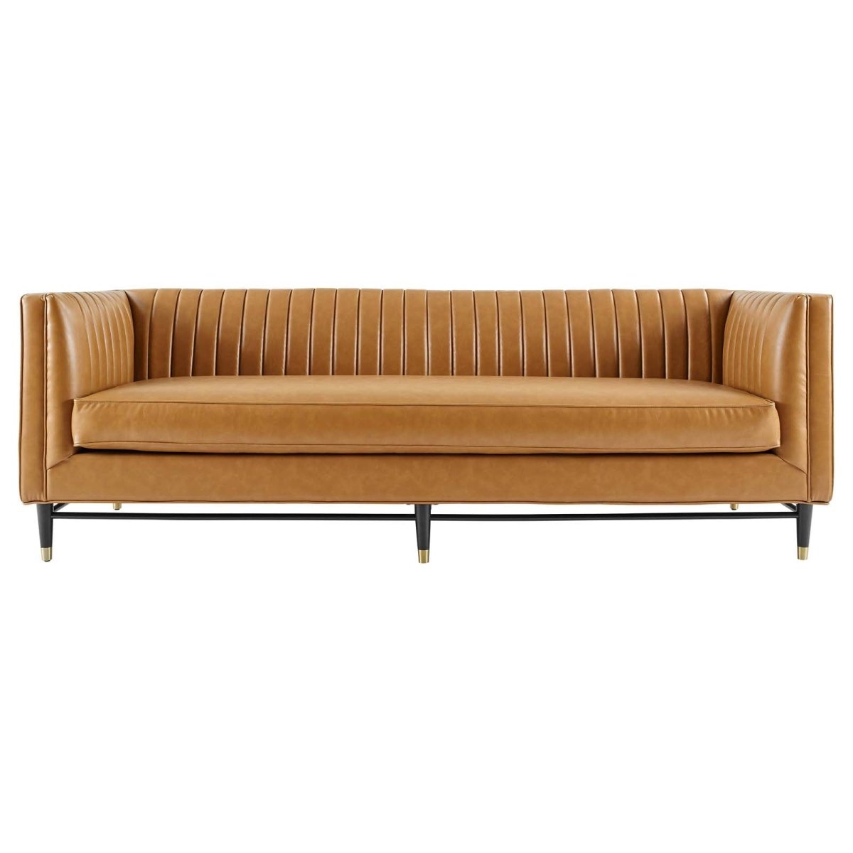 Devote Channel Tufted Vegan Leather Sofa - BUILDMYPLACE