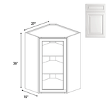 Diagonal Corner Glass Door Wall Cabinets - 36 in H x 27 in W x 15 in D - AO - Pre Assembled - BUILDMYPLACE