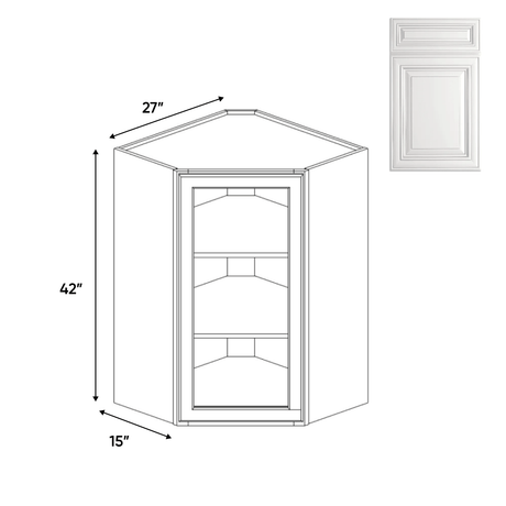 Diagonal Corner Glass Door Wall Cabinets - 42 in H x 27 in W x 15 in D - AO - Pre Assembled - BUILDMYPLACE