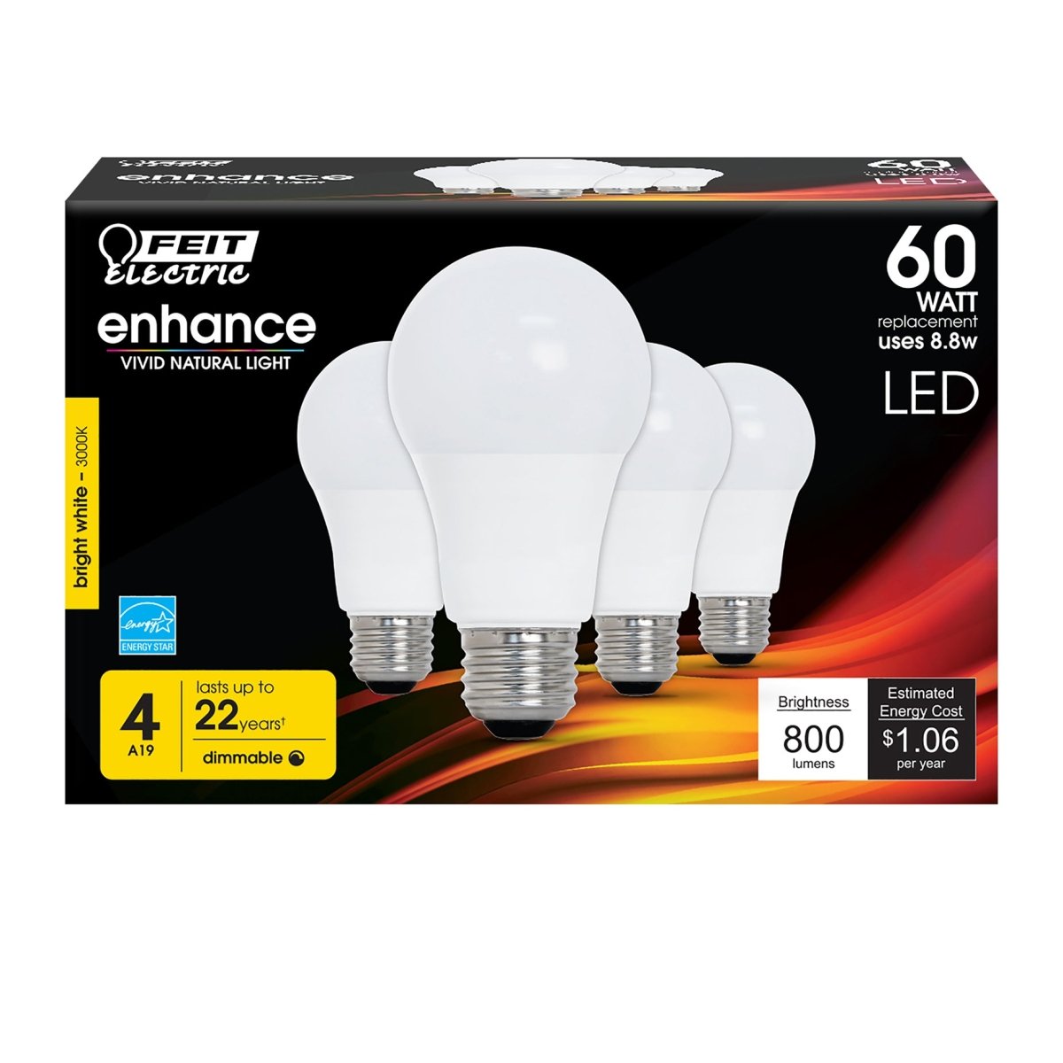 Dimmable A19 LED Light Bulb, 8.8 Watts, E26, 800 Lumen, 3000K - BUILDMYPLACE