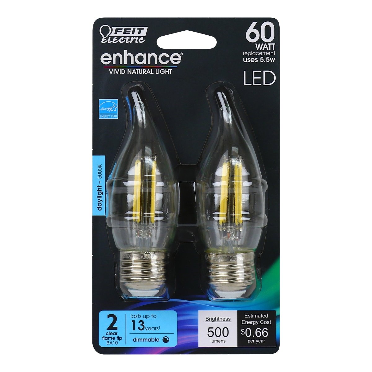 Dimmable LED Light Bulbs, E26, Medium Base, Flame Tip, Clear, Decorative Chandelier Bulb, CEC Compliant, 2Packs - BUILDMYPLACE