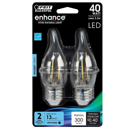 Dimmable LED Light Bulbs, E26, Medium Base, Flame Tip, Clear, Decorative Chandelier Bulb, CEC Compliant, 2Packs - BUILDMYPLACE