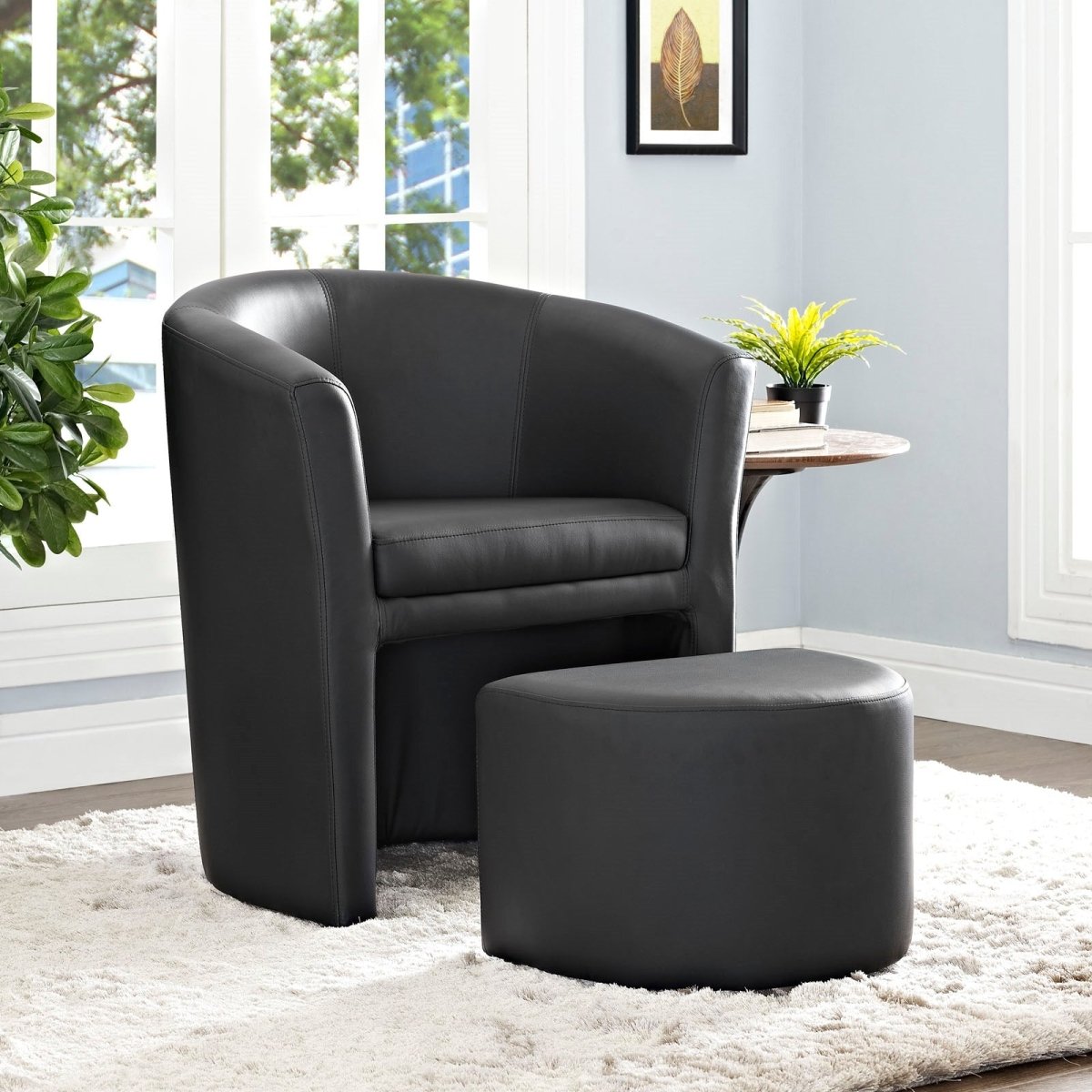 Divulge Faux Leather Armchair And Ottoman Set - Reclining Accent Chair - Back Support - BUILDMYPLACE