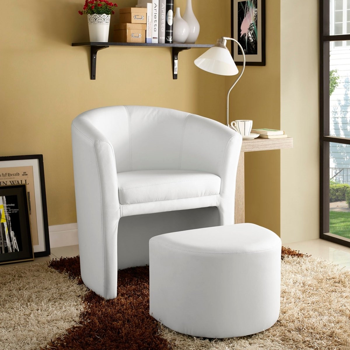 Divulge Faux Leather Armchair And Ottoman Set - Reclining Accent Chair - Back Support - BUILDMYPLACE