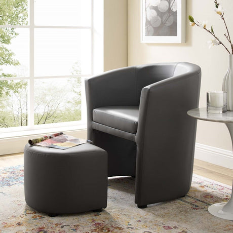 Divulge Faux Leather Armchair And Ottoman Set - Reclining Accent Chair - Back Support - BUILDMYPLACE