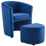 Divulge Performance Velvet Arm Chair And Ottoman Set - Navy - BUILDMYPLACE