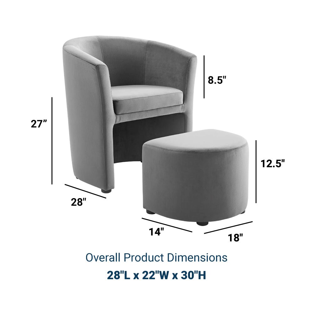 Divulge Performance Velvet Arm Chair And Ottoman Set - Navy - BUILDMYPLACE