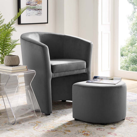 Divulge Performance Velvet Arm Chair And Ottoman Set - Navy - BUILDMYPLACE