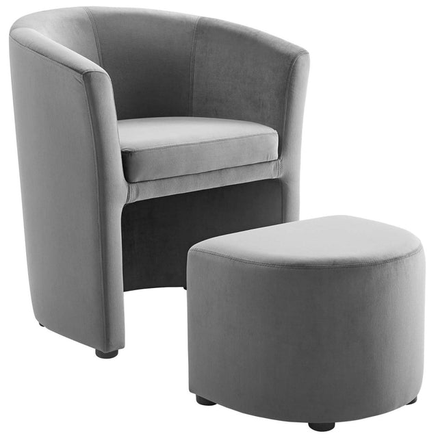 Divulge Performance Velvet Arm Chair And Ottoman Set - Navy - BUILDMYPLACE