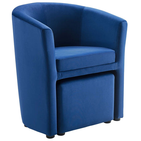 Divulge Performance Velvet Arm Chair And Ottoman Set - Navy - BUILDMYPLACE