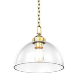 Dome Shape Brass Gold Pendant Light with Clear Glass Shade, E26 Base, UL Listed for Damp Location - BUILDMYPLACE