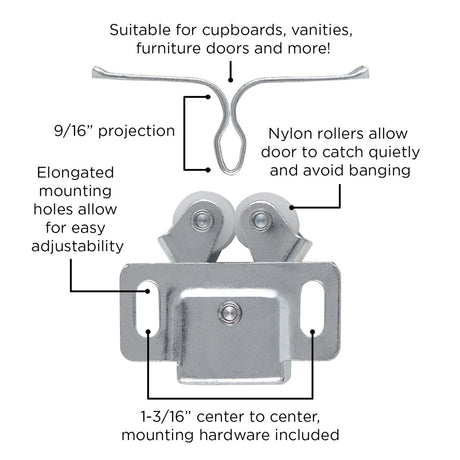 Door Catch 1 - 3/16 Inch Center to Center Cadmium - Hickory Hardware - BUILDMYPLACE