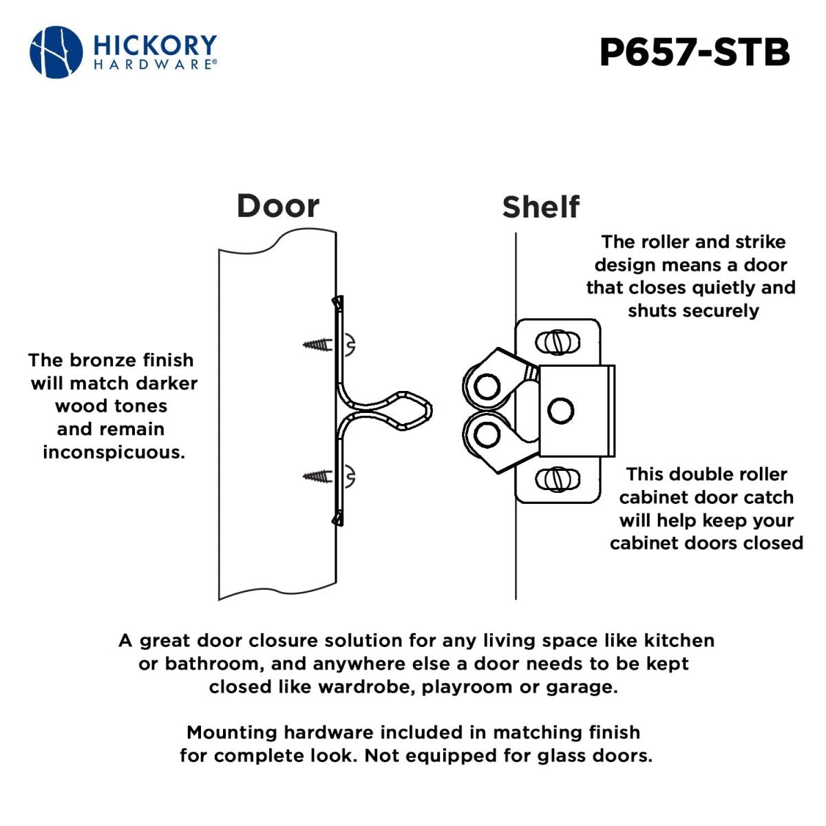 Door Catch 15/16 Inch Center to Center in Statuary Bronze - Hickory Hardware - BUILDMYPLACE