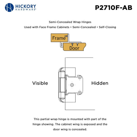 Door Hinge Semi - Concealed 1/2 Inch Overlay Face Frame Part Wrap Self - Close (2 Hinges/Per Pack) - Hickory Hardware - BUILDMYPLACE