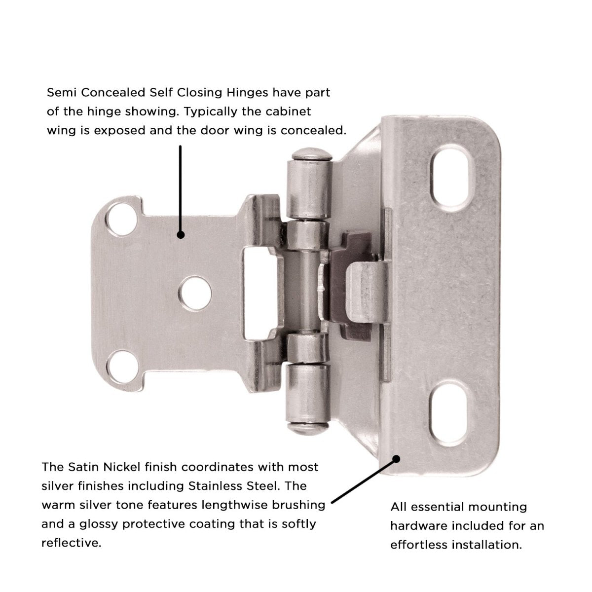 Door Hinge Semi - Concealed 1/2 Inch Overlay Face Frame Part Wrap Self - Close (2 Hinges/Per Pack) - Hickory Hardware - BUILDMYPLACE