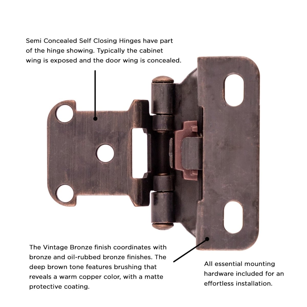 Door Hinge Semi - Concealed 1/2 Inch Overlay Face Frame Part Wrap Self - Close (2 Hinges/Per Pack) - Hickory Hardware - BUILDMYPLACE