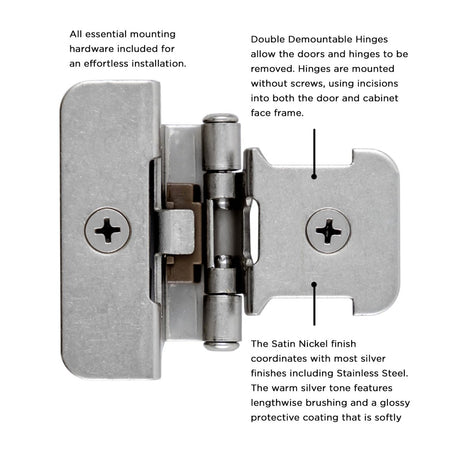 Double Demountable Hinge Collection Hinge Double Demountable 1/4 Inch Overlay (2 Hinges/Per Pack) - Hickory Hardware - BUILDMYPLACE