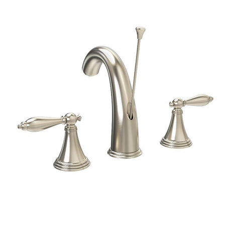 Double Handle Brushed Nickel Mid - arc Bathroom Basin Faucet With Lift - BUILDMYPLACE