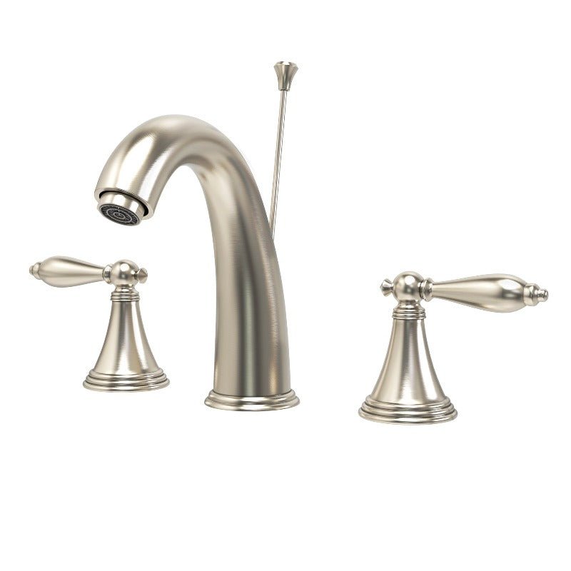 Double Handle Brushed Nickel Mid - arc Bathroom Basin Faucet With Lift - BUILDMYPLACE