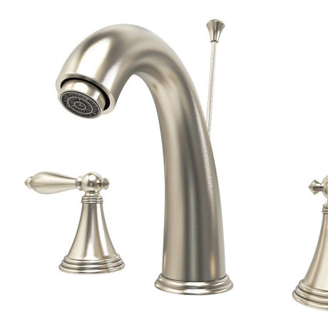 Double Handle Brushed Nickel Mid - arc Bathroom Basin Faucet With Lift - BUILDMYPLACE