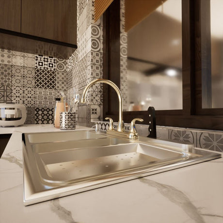 Double Handle Kitchen Faucet With Spray in Bronze - BUILDMYPLACE